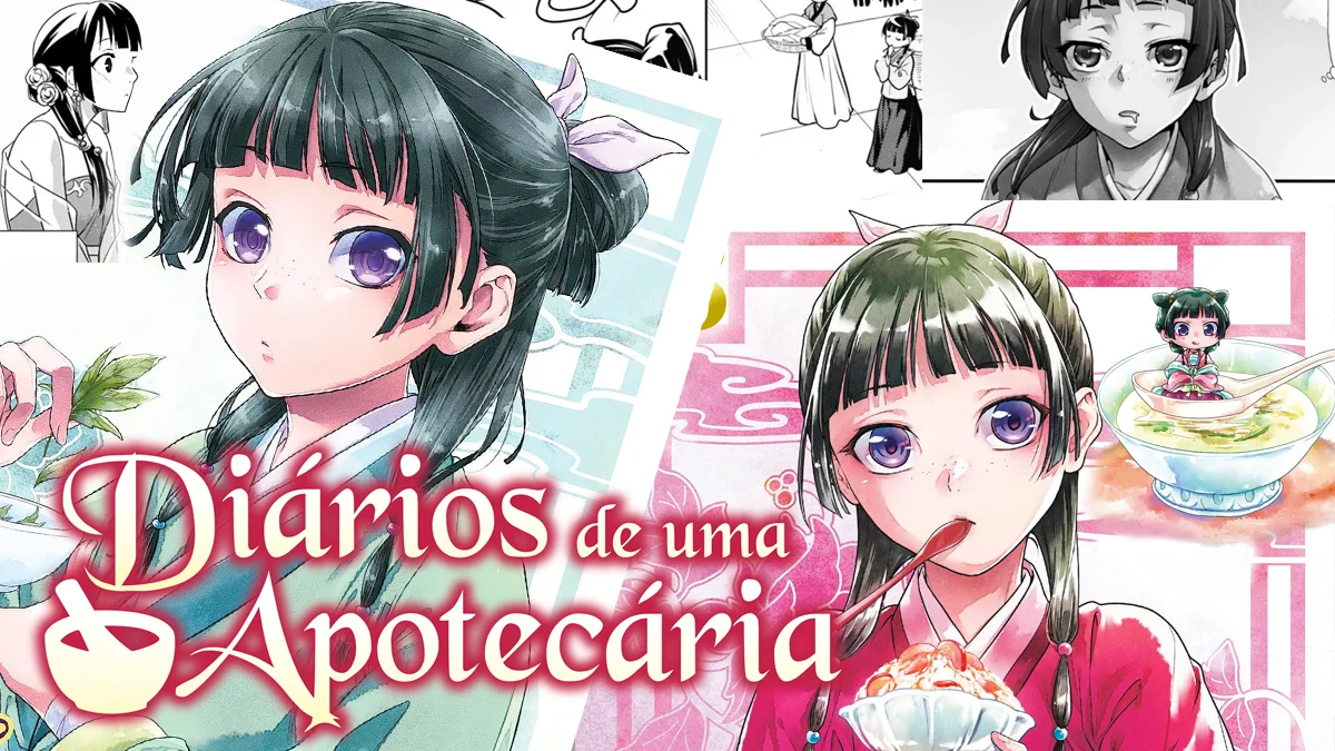 analise-estetica-apotecaria-maomao Ilustração artística de ferramentas de apotecária antiga com ervas e um grampo de jade sobre fundo claro.