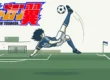 Ilustração minimalista de um jogador de futebol em salto acrobático, simbolizando a estética e o movimento de Captain Tsubasa.
