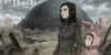 Re-l Mayer e Pino observam a cidade-domo de Romdo sob um céu cinzento na animação cyber-noir Ergo Proxy.