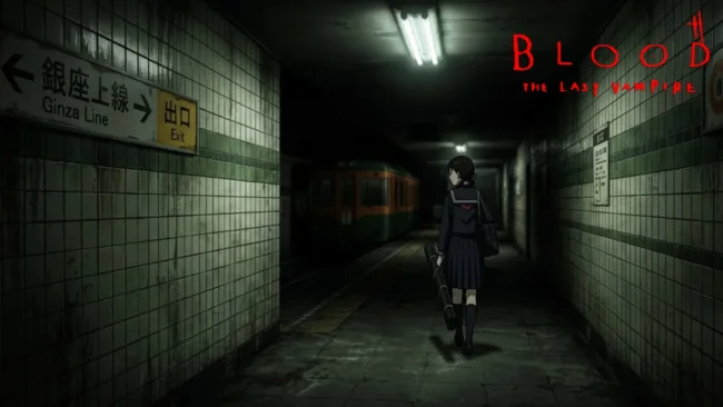 blood-last-vampire-estetica-terada-digital Close-up detalhado da iluminação de estilo noir em uma estação de metrô inspirada na estética de Blood: The Last Vampire, destacando as sombras digitais e a granulosidade da imagem.