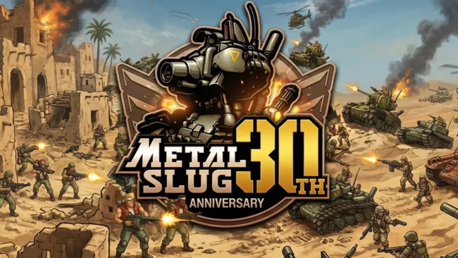 Desenho detalhado do tanque de Metal Slug, pequeno e arredondado, atirando com fumaça colorida e uma sensação de movimento elástico