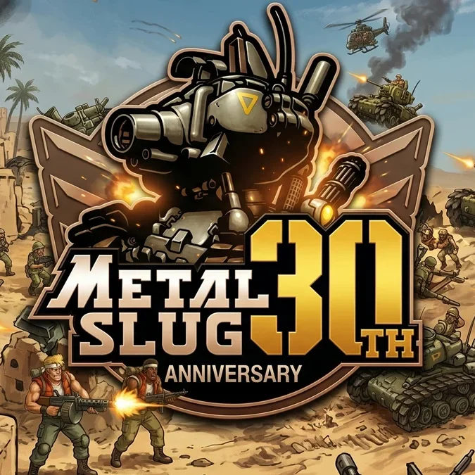 Desenho detalhado do tanque de Metal Slug, pequeno e arredondado, atirando com fumaça colorida e uma sensação de movimento elástico
