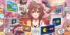 Ilustração digital no estilo anime de Inugami Korone cercada por consoles e estética de jogos retrô pixelados.
